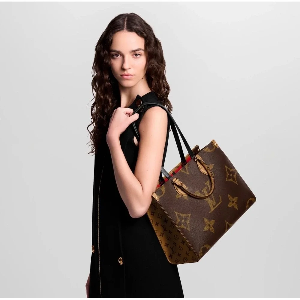 Louis Vuitton Onthego MM Tote Brown Giant Monogram Luxury Work Travel Bag Auth